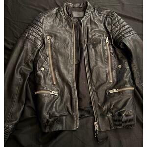 All Saints Sanderson Leather Bomber Jacket Mens XS